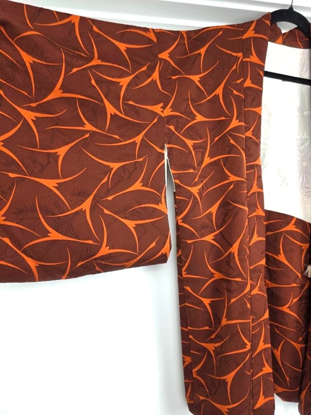 Vintage Silk Kimono Haori Jacket Brown Orange Abstract Pattern Fully Lined Silk